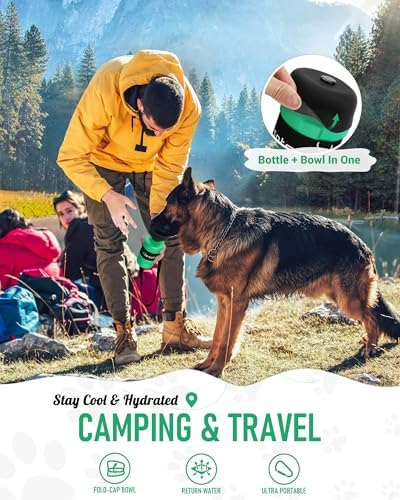 lesotc Dog Water Bottle Portable, 28oz Portable Dog Water Bottle with Bowl, Leak Proof Travel Bowl Dispenser for Dogs, One-Hand Squeeze Puppy Essentials for Walking, Hiking, Camping