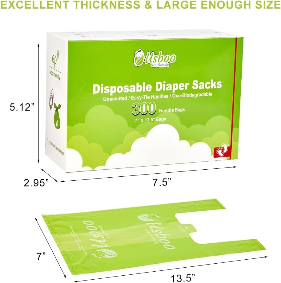 USBOO Disposable Diaper Bags, OXO-Biodegradable, 2 Pack / 600 Count