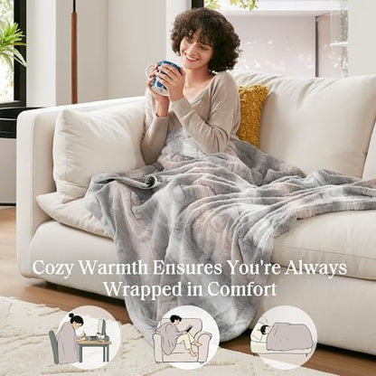 Madison Park Zuri Faux Fur Reversible Throw Blanket, 50 x 60 in, Blush/Grey