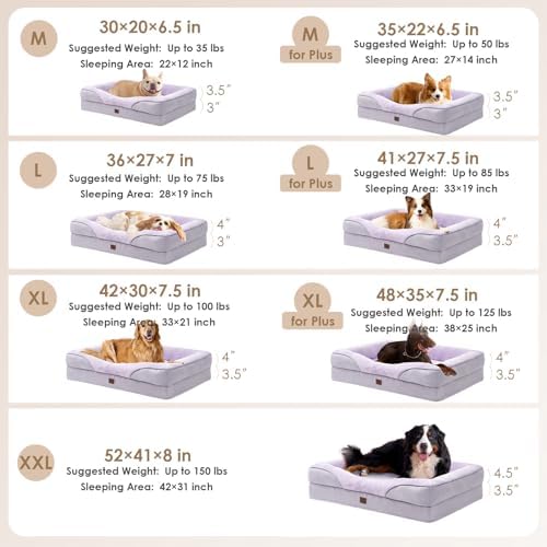 EHEYCIGA Orthopedic Dog Bed for Medium Dog, Memory Foam Dog Couch, Purple