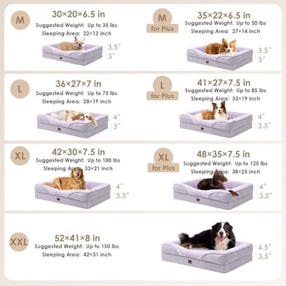 EHEYCIGA Orthopedic Dog Bed for Medium Dog, Memory Foam Dog Couch, Purple