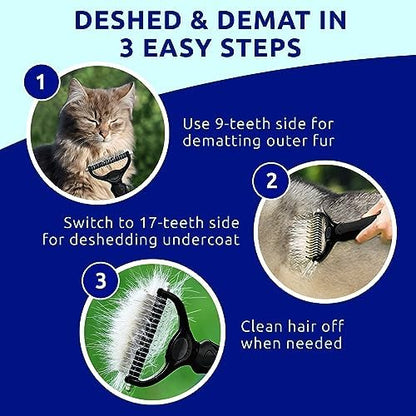 Pat Your Pet Deshedding Brush & Metal Comb Grooming Combo for Cats & Dogs