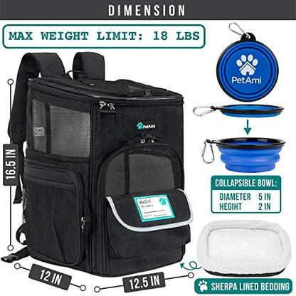 PetAmi Dog Backpack Carrier, Airline Approved 4-Way Entry Cat Bag, Black