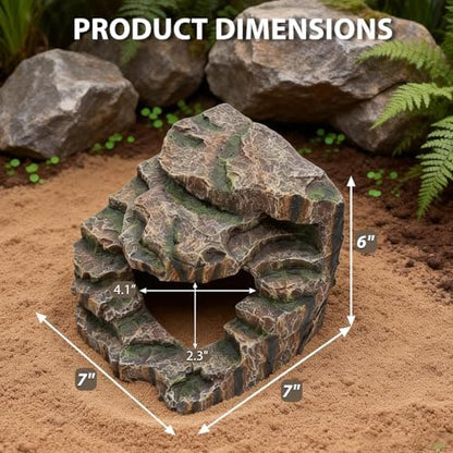 REPTITRIP Large Reptile Hide and Basking Platform, Resin Rock Cave for Geckos, Frogs, Turtles and Lizards