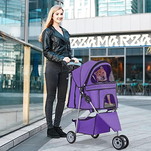 BestPet | 3-Wheel Foldable Pet Stroller | Purple | Lightweight & Portable