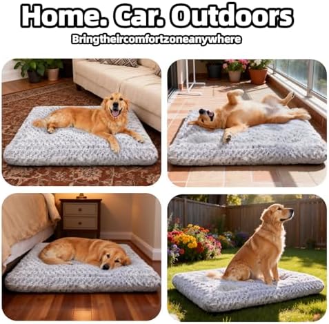 Dog Bed Large Size, Plush Washable Pet Bed Mat, Dog Crate Bed 35"x23", Gray