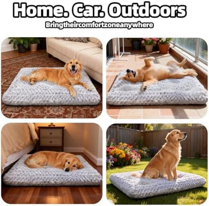 Dog Bed Large Size, Plush Washable Pet Bed Mat, Dog Crate Bed 35"x23", Gray
