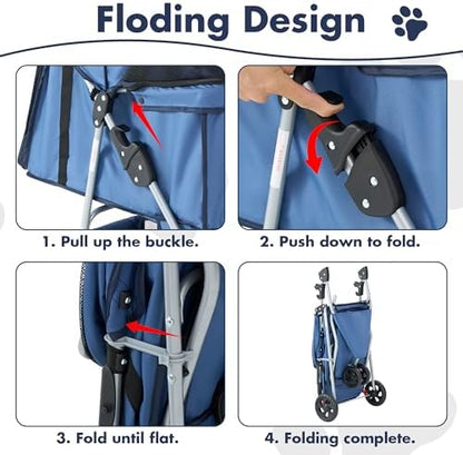 3 Wheel Pet Stroller for Dogs and Cats, Foldable Design