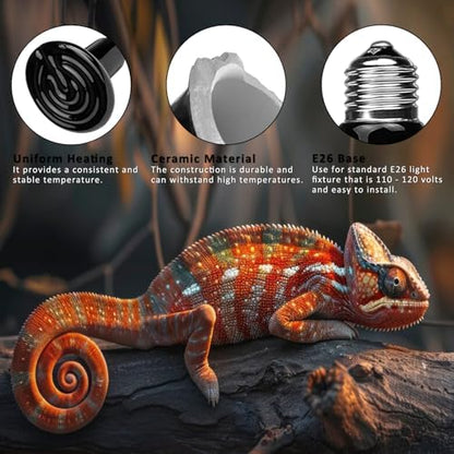 DOMICA 150W 2 Pack Reptile Heat Bulb, Beared Dragon Ceramic Heat Emitter, E26 No Light Night Use Heater Bulbs for Turtle, Lizard, Snake, Amphibians, Pet Brooder Coop Chicken (150W-Large Tank)