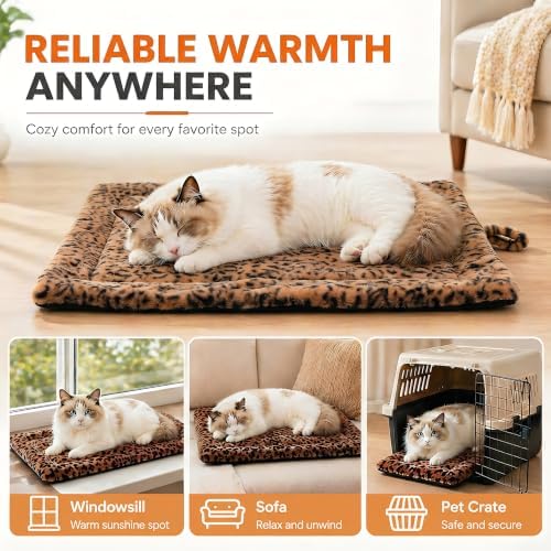 Self Warming Cat Pad for Cats and Small Dogs, Non Electric Thermal Pet Mat, Washable Soft Sleeping Mat with Non Slip Backing, Indoor & Sheltered Outdoor Use, 22 x 18 in, Brown/Black