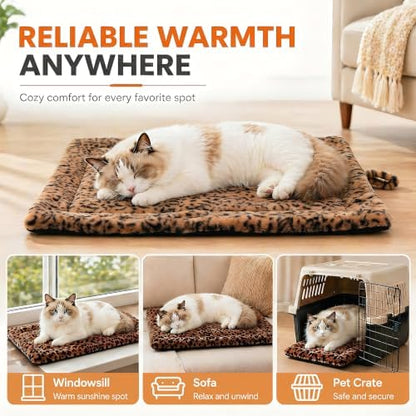 Self Warming Cat Pad for Cats and Small Dogs, Non Electric Thermal Pet Mat, Washable Soft Sleeping Mat with Non Slip Backing, Indoor & Sheltered Outdoor Use, 22 x 18 in, Brown/Black