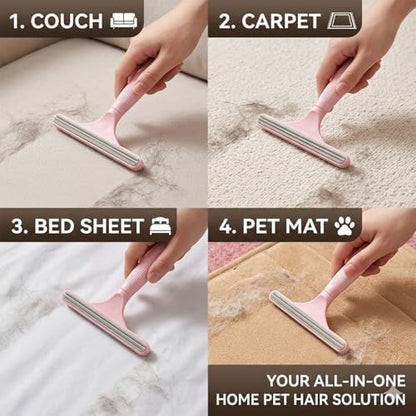 4-Pack Pet Hair Remover for Couch & Car, Double-Sided Silicone Lint Scraper Set, Color-Coded Reusable Fur Remover Tool for Furniture, Carpet, Bed, Car Seats & Mats (4 Colors)