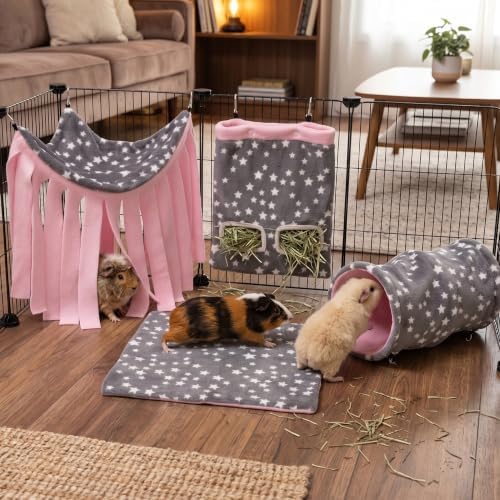 Guinea Pig Hideout, 4 Pack Tunnel & Mat & Corner Hide & Hay Bag