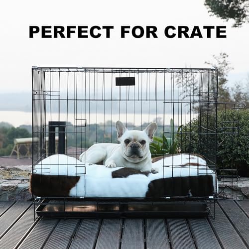 Bedfolks Waterproof Dog Crate Bed,Plush Dog Bed with Removable Washable Cover,Faux Fur Dog Crate Pad for Medium Dogs,Fluffy Dog Kennel Bed 29"x21",Cow Print