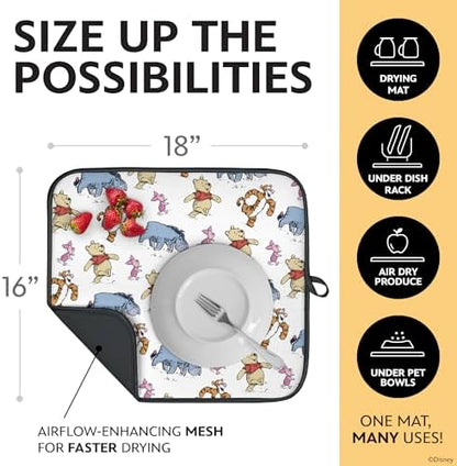 Disney Winnie the Pooh Dish Drying Mat for Kitchen Counter, 2-Pack, 16"x18"