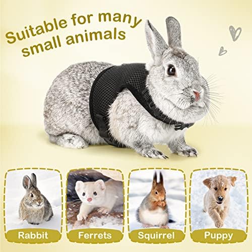 PETTOM Bunny Rabbit Harness with Stretchy Leash Cute Adjustable Buckle Breathable Mesh Vest for Kitten Small Pets Walking (Black,XS)