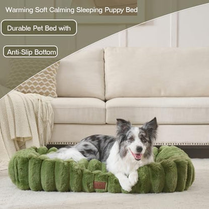 Luxury Dog Beds,Large Sized Dog Washable Furry Pet Beds,Comfort Rectangle Pet Sofa Couch with Ultra,Puppy Beds with Removable Zipper Cover,30x25x7.5inches,Sage Green