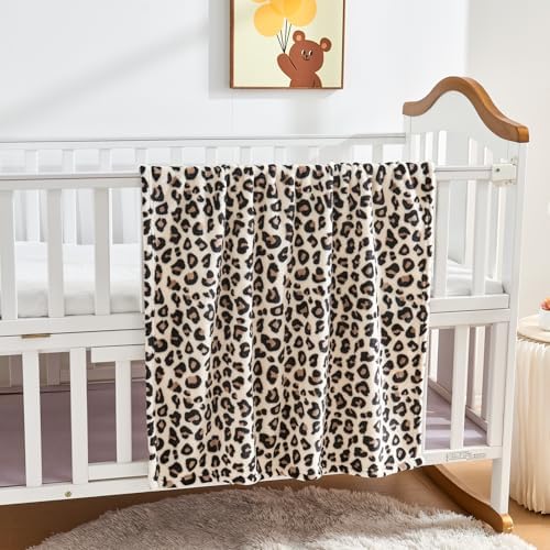 Yurhap Leopard Print Baby Blanket Fleece Baby Blankets for Boys Girls, Ultra Soft Cozy Fluffy Infant Toddler Newborn Receiving Blankets for Crib Stroller, 30"x40", Cream