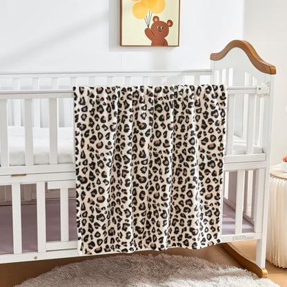 Yurhap Leopard Print Baby Blanket Fleece Baby Blankets for Boys Girls, Ultra Soft Cozy Fluffy Infant Toddler Newborn Receiving Blankets for Crib Stroller, 30"x40", Cream