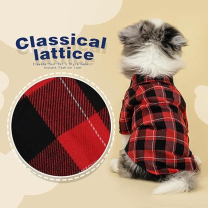 Paiaite Plaid Dog Shirt: Classic Checkered Style in Cotton for Large, Medium, and Small Breeds, Comfort, Breathability, and Elegance Dog Clothes. Perfect for Everyday Wear, and Photoshoots Red L