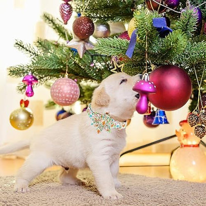 Dog Collar Christmas Winter Gingerbread Man Print Pet Collar Soft Cute Dog Collars with Flower Adjustable Metal Buckle Collar for Small Dogs