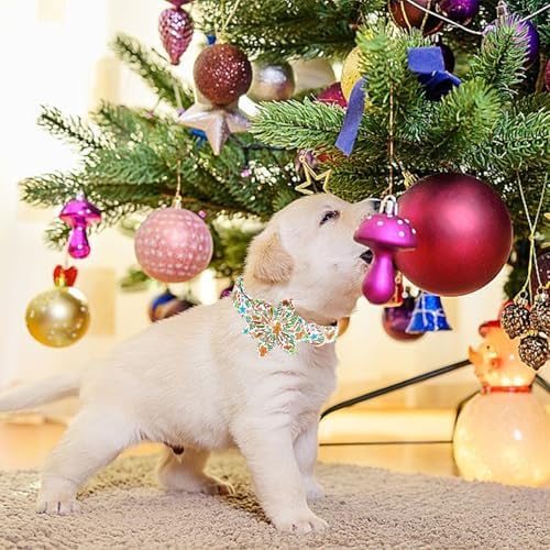 Dog Collar Christmas Winter Gingerbread Man Print Pet Collar Soft Cute Dog Collars with Flower Adjustable Metal Buckle Collar for X-Large Dogs