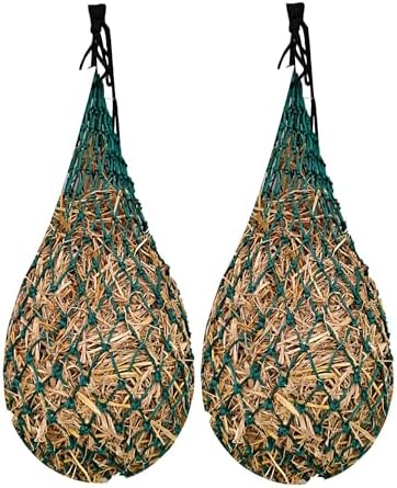 Majestic Ally 2 pcs Slow Feed 42” Hay Net for Horses, Strong Small 2x2” Holes, Nylon Rope Hanging, Adjustable Travel Feeder for Trailer and Stall, Simulates Grazing, Reduce Waste