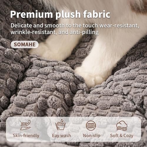 SOMAHE Calming Oval Bolster Dog Bed, Washable Cover, Large 35x28x8 Grey