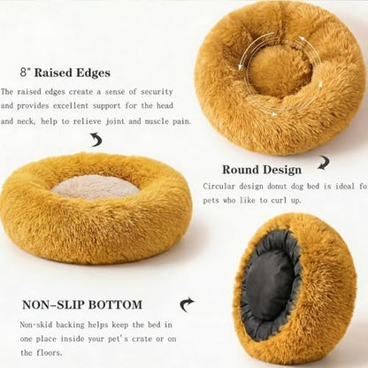 nononfish Soft Plush Dog Bed,Calming Round Pet Bed for Small Dogs
