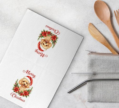 Merry Christmas Goldendoodle Kitchen Dish Towels Dishcloth 16x24