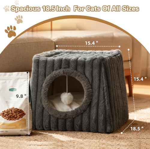 Dogpals Cat Cave House 18.5"" x15.4 x15.4 XL with Fluffy Balls(Deep Grey)