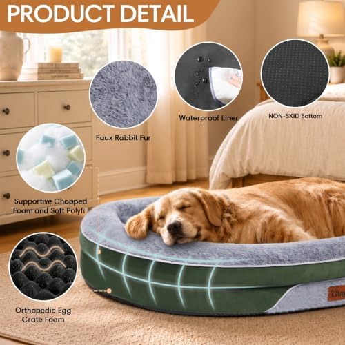 Orthopedic Dog Beds Large Sized Dog, Washable Dog Bed, 48" L, Green