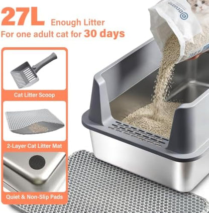 Stainless Steel Cat Litter Box with Lid, XL Metal Litter Box