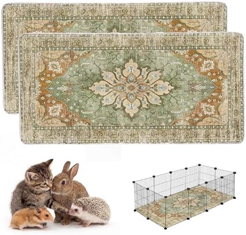 Washable Guinea Pig Pee Pads,Absorbent Reusable Guinea Pig Cage Liners,Waterproof,Leak-Proof & Non-Slip Whelping Pads & Mat for Small Animals,Pet Housebreaking.(Green Floral,24"x48")