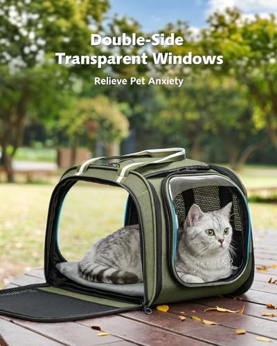 Pecute Cat Carrier,Double Bubble Pet Carrier for Cat Small Dogs,Green,M