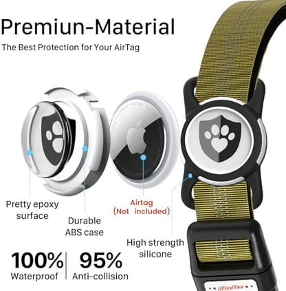 Waterproof AirTag Dog Collar with QR Code Dog Tag, Champagne M