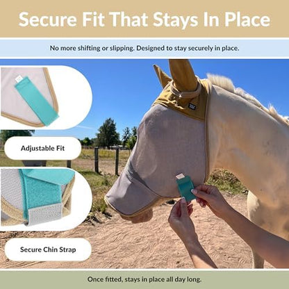 TSZ Horse Fly Mask with Ears and Nose Cover UV Block 70% Breathable Mesh