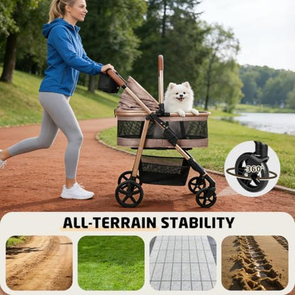 Pet Stroller for Small/Medium Dogs Cats, 50 lbs, 3-in-1 Foldable Stroller
