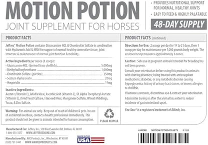 Jeffers Motion Potion Horse Joint Supplement Pellets – Glucosamine HCL, MSM, Chondroitin, Hyaluronic Acid, Vitamin C & E, Daily Equine Support for Senior & Active Horses – 3.1, lbs 48 Day Supply