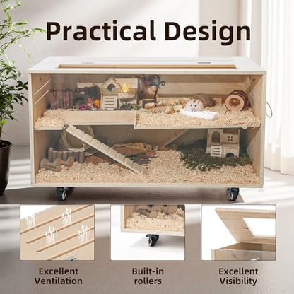 Pine Small Animals Houses&Habitats Chewproof, 40" Pine Guinea Pig Cage Hamster Cage for Small Animals (40" Large, Roller)