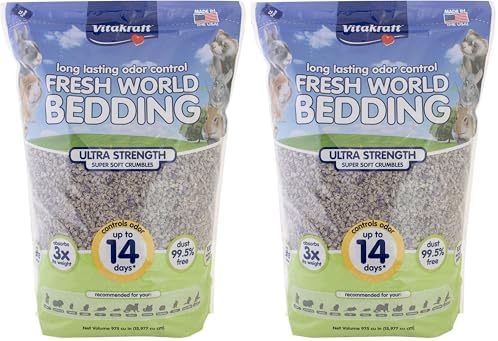 Vitakraft Fresh World Small Animal Bedding - Ultra Strength - Pet Bedding for Litter Boxes and Cages (16 L),Gray, 975 cu in (Pack of 2)