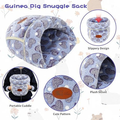 YUEPET Guinea Pig Bed, Warm Fleece Cuddle Cave, Purple Heart