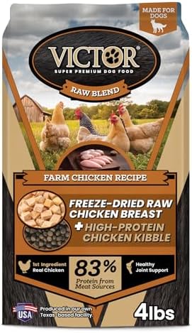 VICTOR Raw Kibble Blend - Farm Chicken Freeze-Dried Dry Dog Food, 4 lb