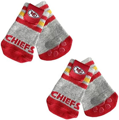 NFL Kansas City Chiefs Anti Slip Dog Socks with Elastic Ribbed Top, Size X-Small/Small. Indoor/Outdoor Socks, Best Dog Paw Protector, 2 Pairs, Cool Puppy Supplies with NFL Logo of Chiefs Team