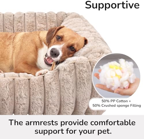 Rectangular Dog Bed, Washable Non-Slip Pet Mat, 28 Inch, Camel