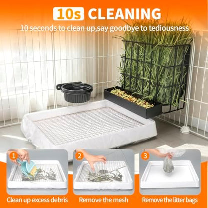 BESNEW 3 in 1 Rabbit Hay Feeder with Litter Box,Upgraded Metal Hay Rack & Litter Tray & Water Bowl,Quick Cleaning,Easy to Install,Bunny Supplies for Rabbit Guinea Pig Chinchilla Small Animals