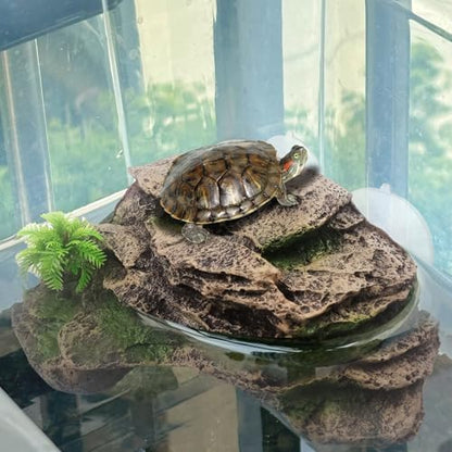 kathson Turtle Basking Platform with Suction Cup,Turtle Ramp Climbing Basking Platform Artificial Plants Decor Resting Basking Terrace Aquarium Ornament Rock for Frogs Lizards Bearded Dragon