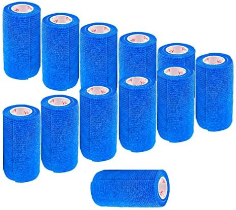 3 Inch Self Adhesive Bandage Wrap - Self-Sticking Vet Wrap - Blue, 12 Pack