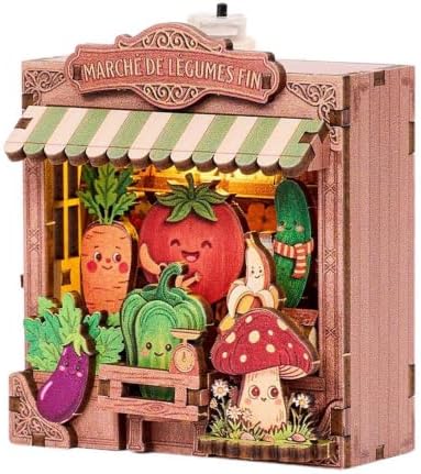 DIY Mini Wooden House Model Kit with LED Light, Magnetic Back Miniature Scene Decor, Compact Handmade Craft Ornament for Fridge Desktop Gift (Fruit)