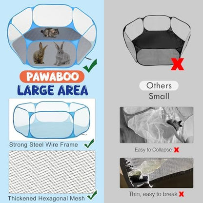 Pawaboo Small Animals Playpen with Pad, Blue+Gray
